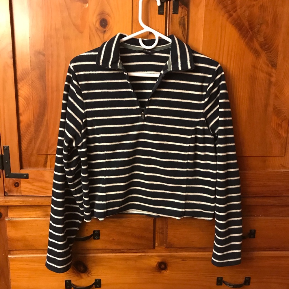 Striped cropped hoodie with zipper (navy blue)